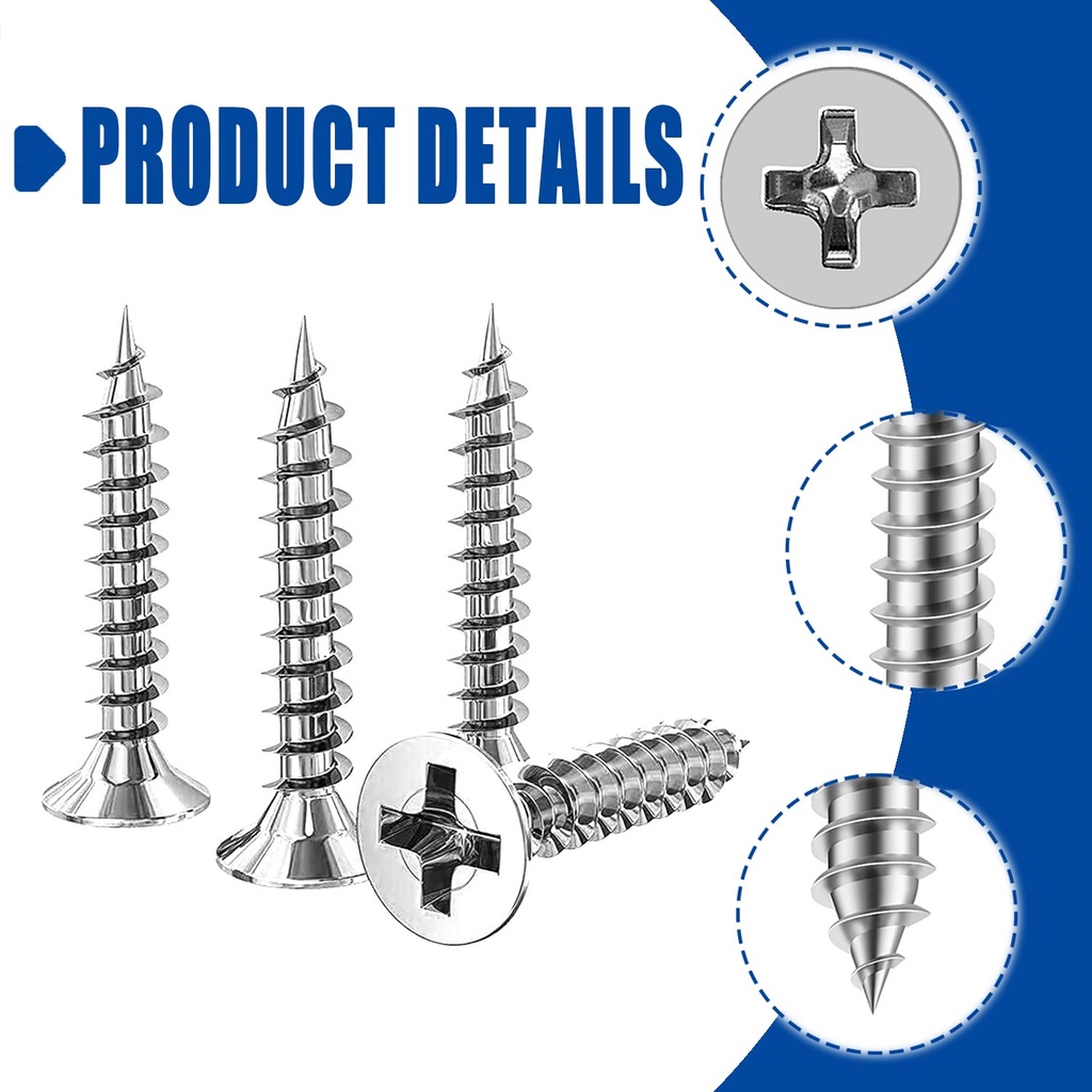 Stainless Steel Plated Self-Tapping Wood Screws, 